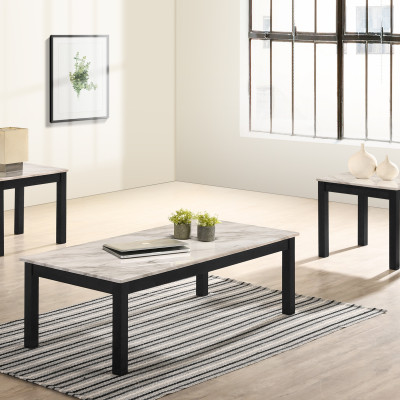 Thurner Marble-Black 3-Piece Coffee Table Set, Sleek Black Marble Top