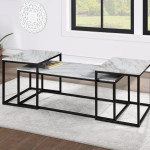 Adola Marble White Modern 3-Piece Coffee Nesting Table Set