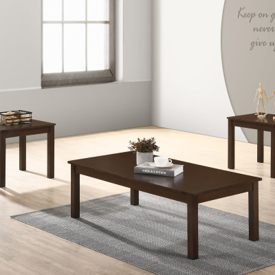 3-Pk Pierce Simple and Clean, Casual Brown Wood Cocktail Table Set, Straight Legs