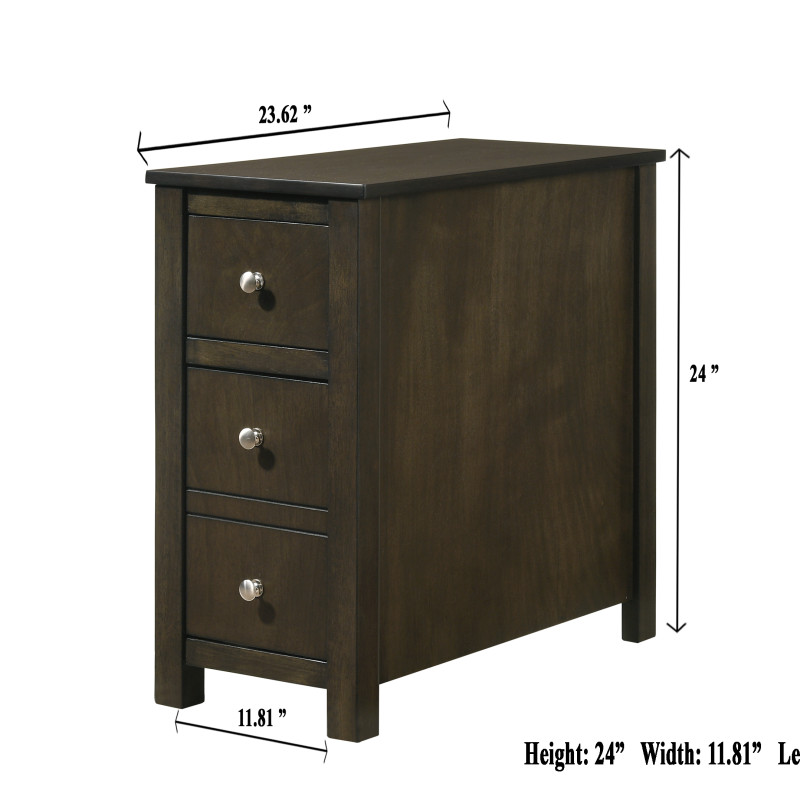 Issac Grey Walnut Chairside Table, Durable Hardwood Solids And Veneers in a Grey Walnut Finish