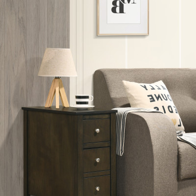 Issac Grey Walnut Chairside Table, Durable Hardwood Solids And Veneers in a Grey Walnut Finish