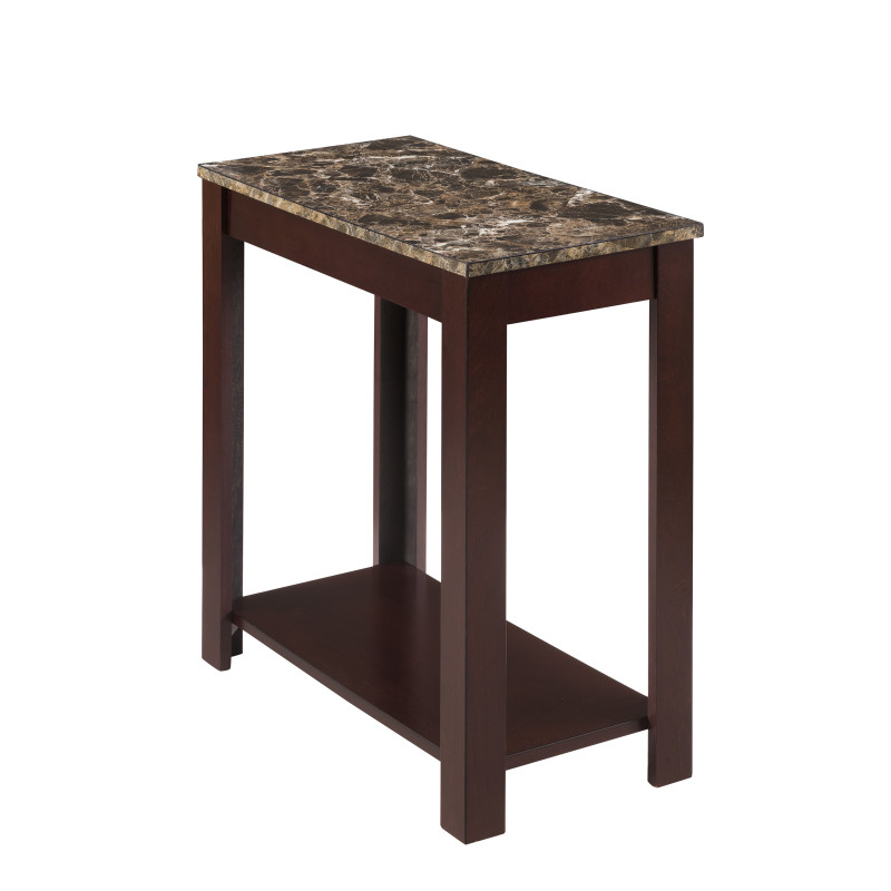 Devon Brown Marble-Top Rectangular Side Table, Global Storage, Faux Marble, Espresso Finish