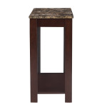 Devon Brown Marble-Top Rectangular Side Table, Global Storage, Faux Marble, Espresso Finish