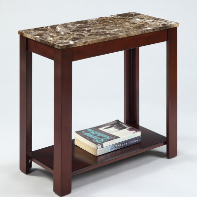 Devon Brown Marble-Top Rectangular Side Table, Global Storage, Faux Marble, Espresso Finish