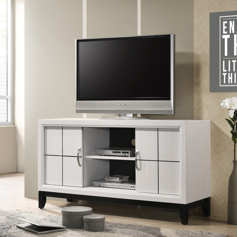 Akerson Chalk Tv Stand Drift Wood, Driftwood Entertainment Console With Metal Legs With Storage Doors for Living Room