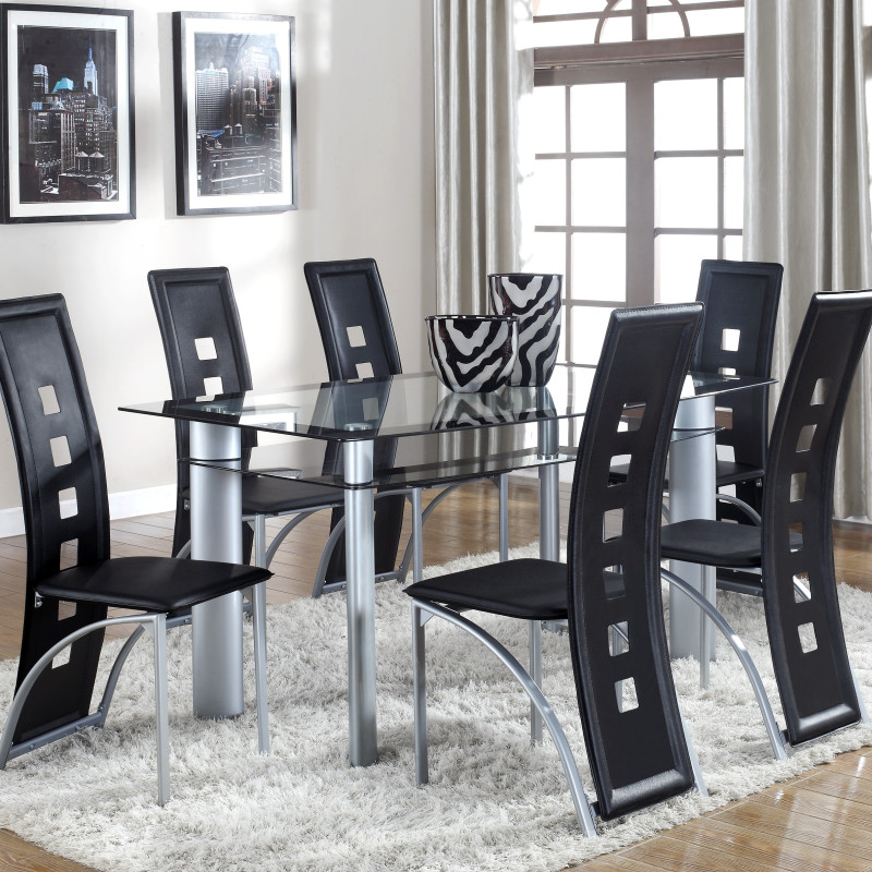 Echo Black/gray Contemporary Modern Glass-top Rectangular Dining Room Set