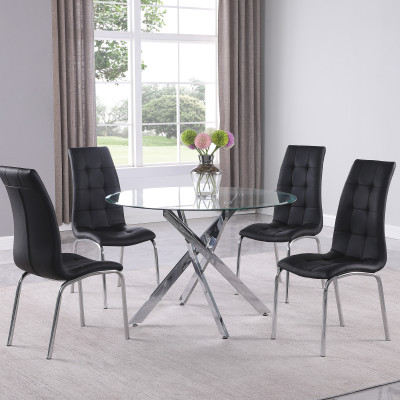 Jetta Black Sleek And Modern Contemporary Round Glass Dining Room Set