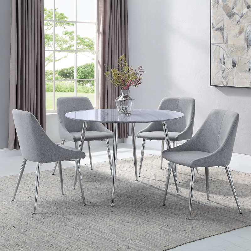 Tola Silver Faux Marble Fabric Seat Round Contemporary Dining Room Set