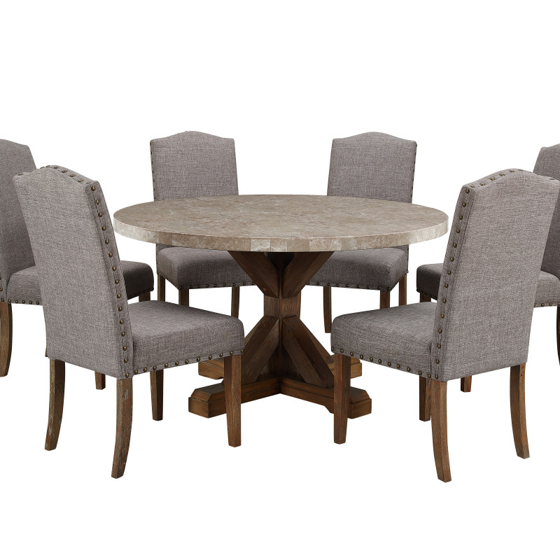 Vesper Brown/Gray Marble Rectangular Transitional Wood And Veneers Dining Room Set