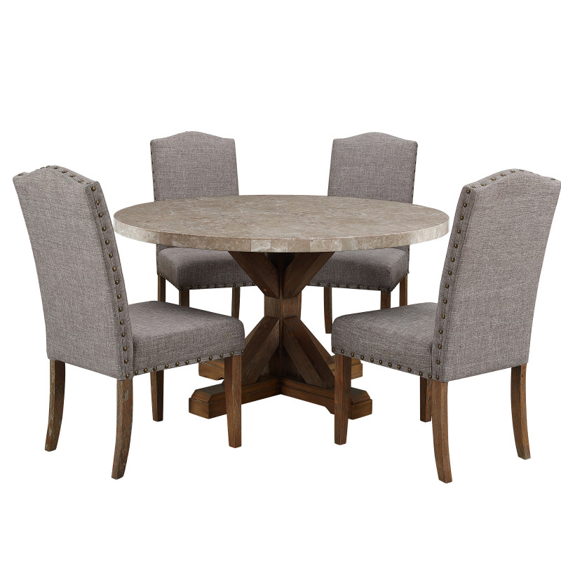 Vesper Brown/Gray Marble Rectangular Transitional Wood And Veneers Dining Room Set