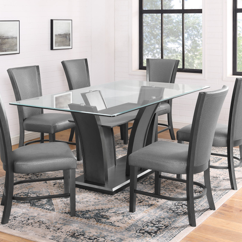 Camelia Gray Modern And Sleek Metal Glass Rectangular Dining Room Set