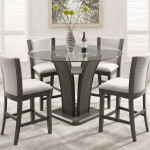 Camelia Gray Fabric Round Glass-top Counter Height Dining Room Set