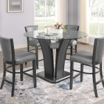 Camelia Gray Modern And Sleek Metal Glass Round Counter Height Dining Room Set