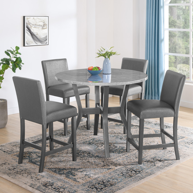 Lennon Black/White Velvet Modern Wood And Veneers 5-Piece Counter Height Dining Room Set