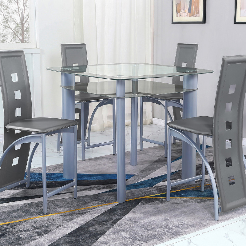 Echo Gray Contemporary Modern Glass-top Rectangular Counter Height Dining Room Set