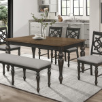 Hilara Brown-Gray Fabric Seat Metal Leg Rectangular Dining Room Set