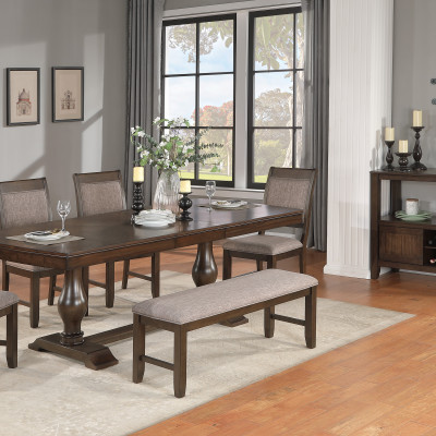 Tarin Brown Finish Transitional Classic Fabric Wood Sideboard Dining Room Set