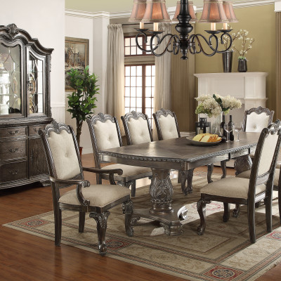 Kiera Gray Brown Traditional Wood Veneers And Solids Formal Extendable Dining Room Set