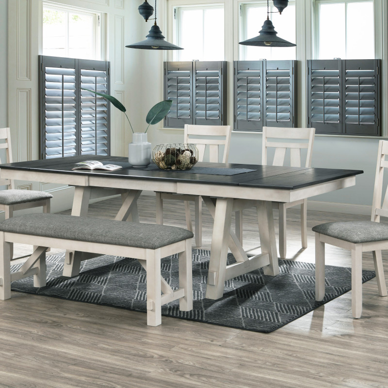 Maribelle Chalk-Gray Rectangular Fabric Seat Dining Room Set