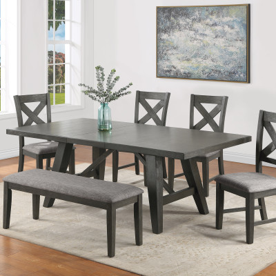 Rufus Gray Wood Fabric Seat Rectangular Dining Room Set