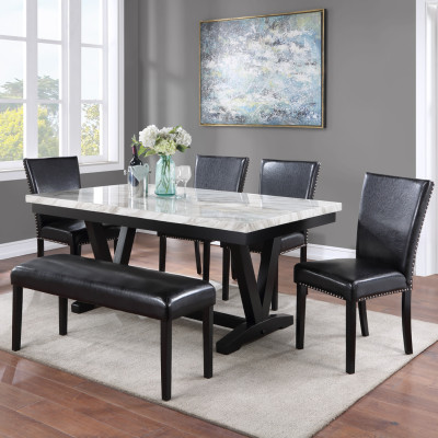 Tanner White/Black Faux Marble Modern Wood And Veneers Dining Room Set