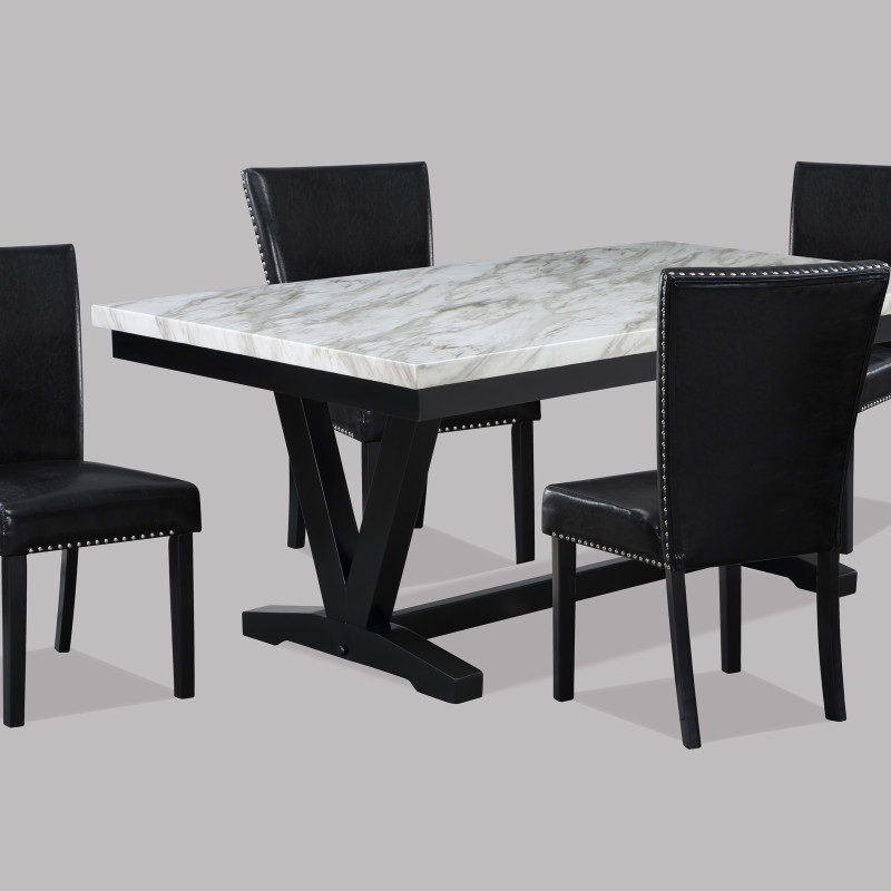 Tanner White/Black Faux Marble Modern Wood And Veneers Dining Room Set