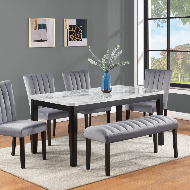 Pascal Gray Marble Faux Modern Wood And Veneers Rectangular Dining Room Set