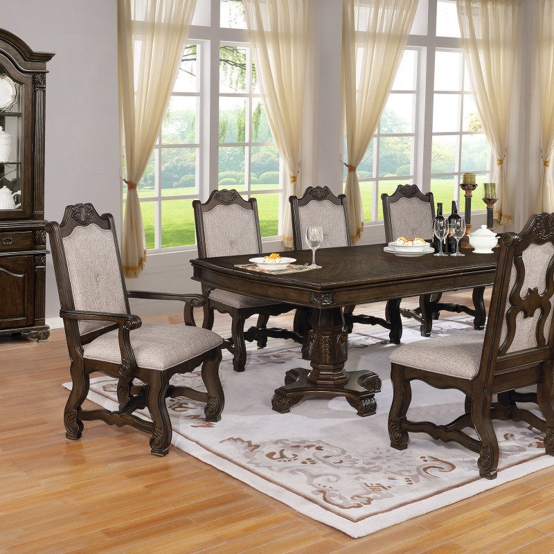 Neo Renaissance Dark Oak Traditional Wood Solids And Veneers Formal Extendable Dining Room Set