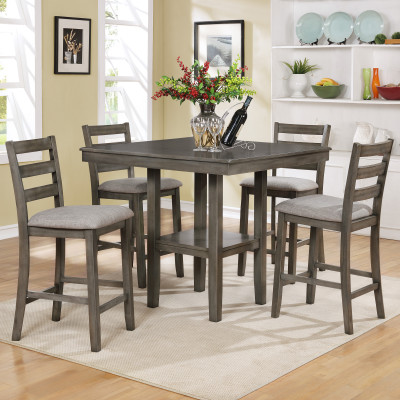 Tahoe Gray Modern Wood Square 5-Piece Counter Height Dining Room Set