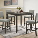 Derick Gray Fabric Modern Wood Square 5-Piece Counter Height Dining Room Set