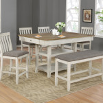 Nina White/Brown Modern Traditional Wood Rectangular Counter Height Dining Room Set