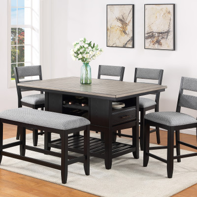 Frey Black-Gray Fabric Seat Rectangular Counter Height Dining Room Set