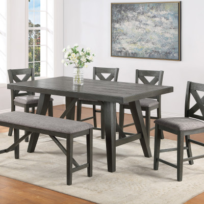 Rufus Gray Wood Fabric Seat Rectangular Counter Height Dining Room Set