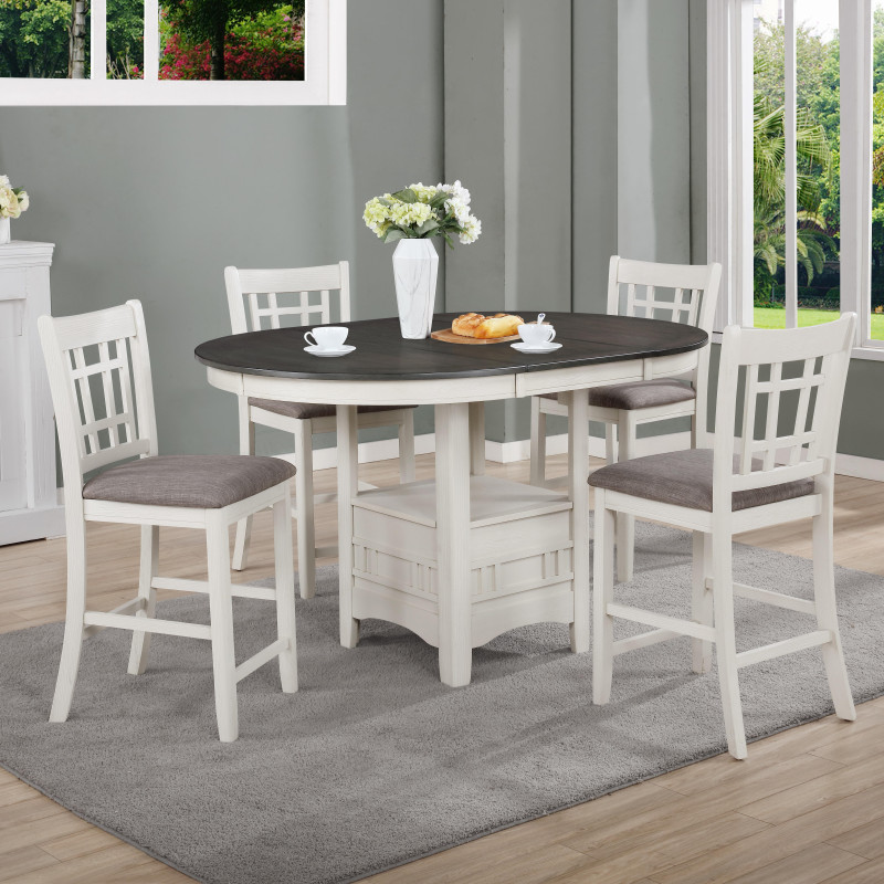 Hartwell Chalk Gray Modern Wood Oval Extendable Counter Height Dining Room Set