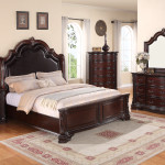 Sheffield Rich Brown And Dark Cherry Finish Rustic Faux Leather Upholstered Panel Bedroom Set, Wood