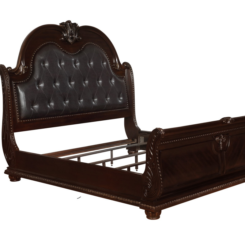 Stanley Cherry Brown Traditional Fabric Upholstered Tufted Sleigh Bedroom Set