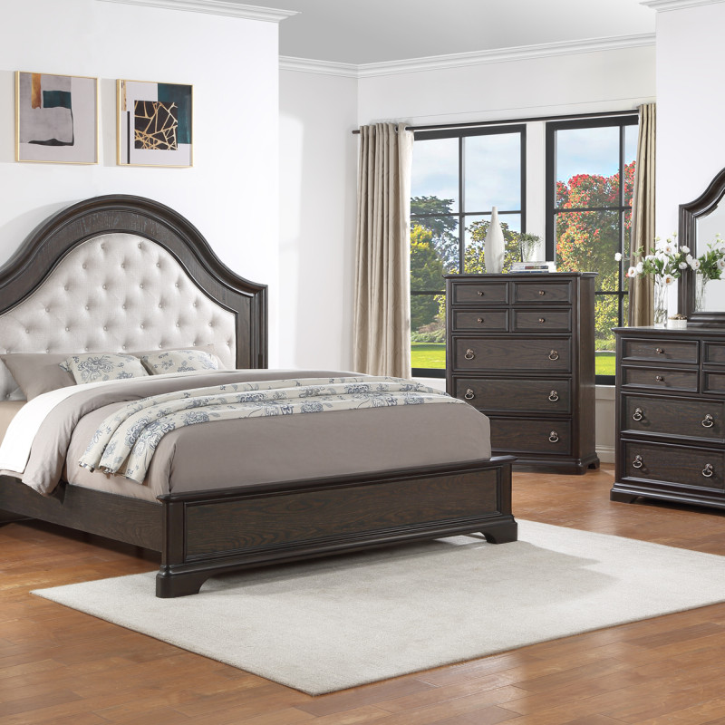 Duke Brown Modern Transitional Contemporary Sleekness Fabric Upholstered Tufted Panel Bedroom Set