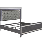 Refino Gray LED Modern Sleek Fabric Upholstered Tufted Panel Bedroom Set