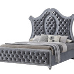 Cameo Gray Modern Velvet Upholstered Tufted Panel Bedroom Set