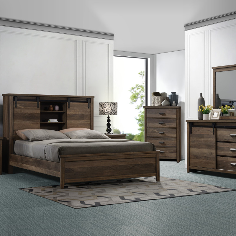 Calhoun Brown Modern Sleek Contemporary Bookcase Panel Bedroom Set