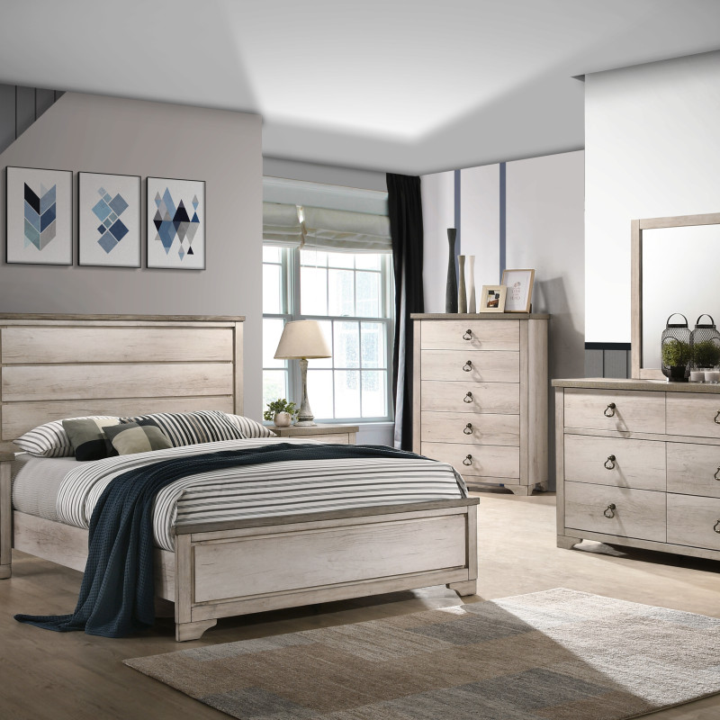 Patterson Driftwood Finish Solid Pine Wood Modern Rustic And Charm Panel Bedroom Set