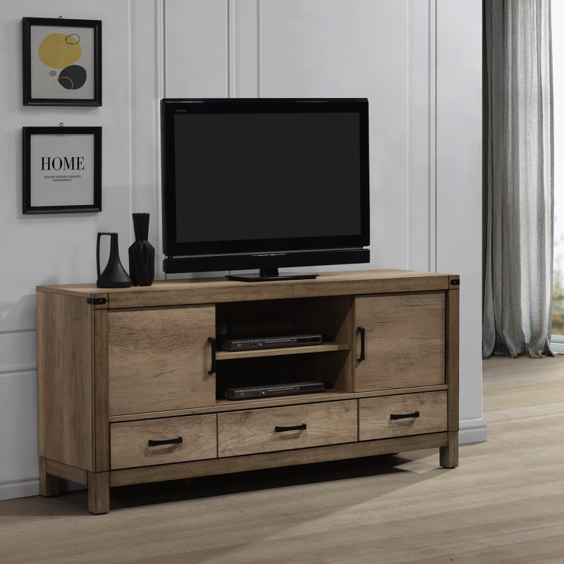 Matteo Modern Beige Tv Stand, Contemporary Rustic Styling With Upholstered Headboard And Wood Grain Finish