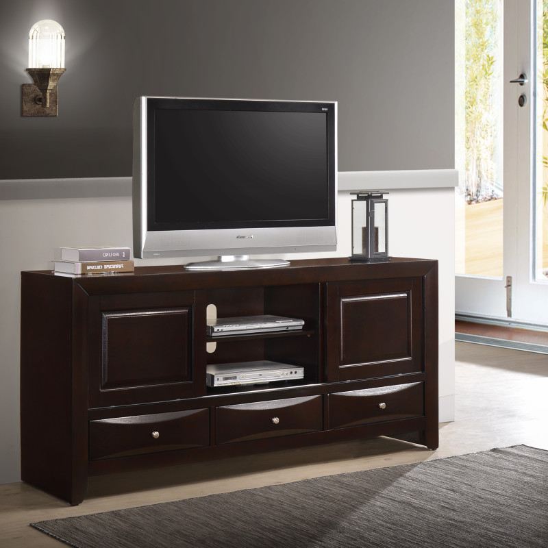 Emily Tv Stand Dark, Entertainment Cabinet, Media Console with Adjustable Shelves and Cable Management in Dark Finish