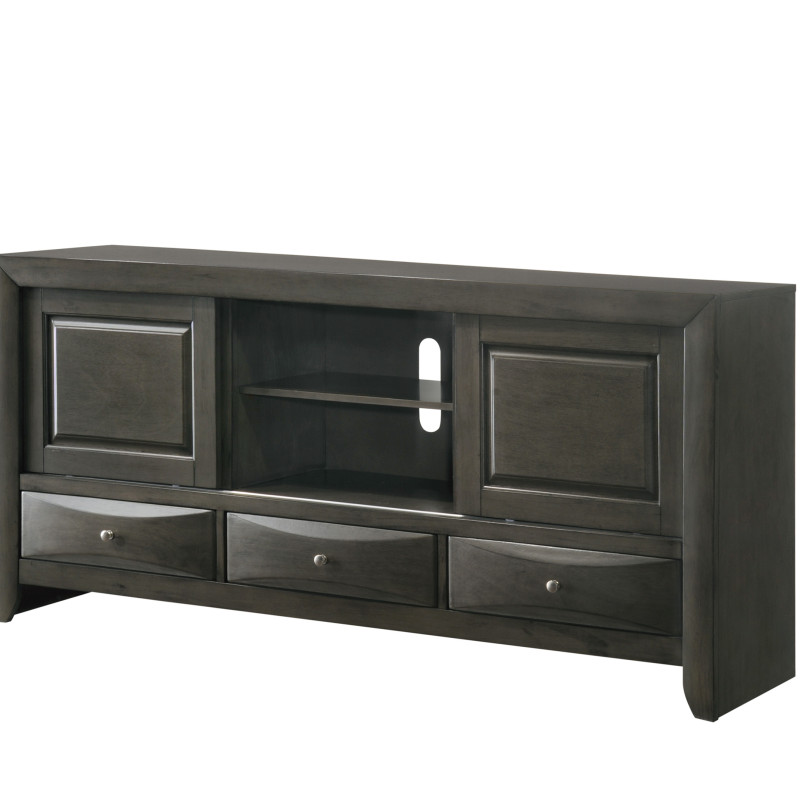 Emily Contemporary Modern Tv Stand Grey, Entertainment Cabinets With Open Storage And Cable Management in Grey Woodgrain Finish