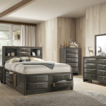 Emily Gray Oak Sleek Contemporary Modern Transitional Storage Platform Bedroom Set