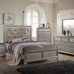 Lila Champagne Modern Faux Leather Upholstered Panel Bedroom Set