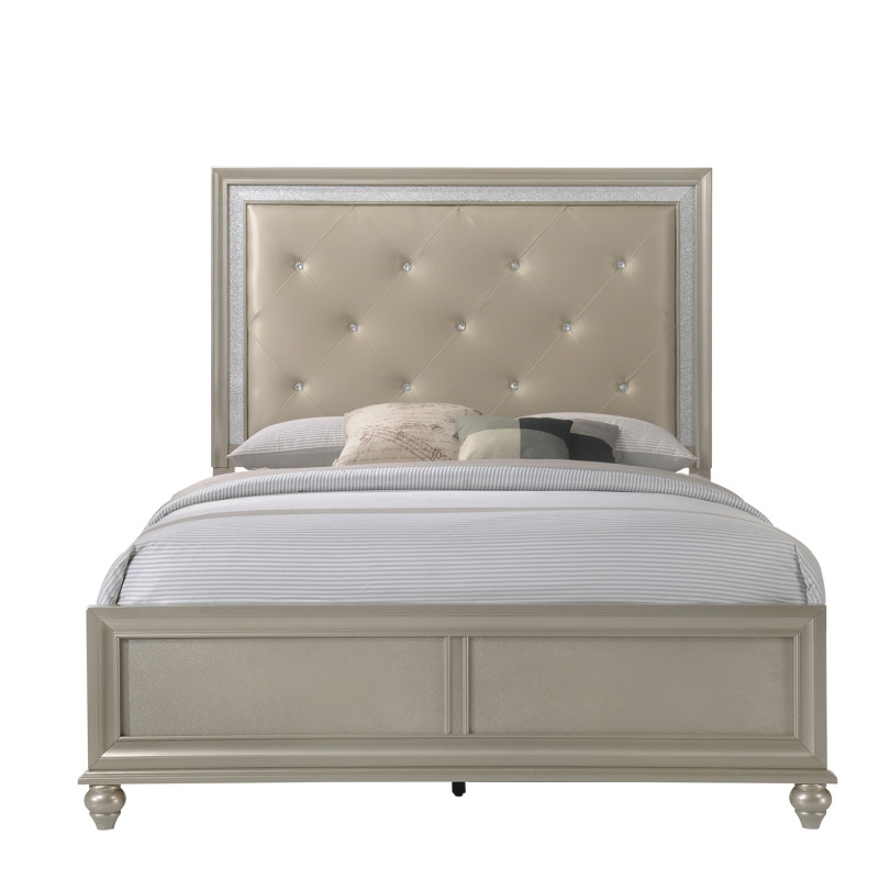 Lila Champagne Modern Faux Leather Upholstered Panel Bedroom Set