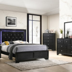 Micah Black Modern Contemporary LED Fabric Upholstered Tufted Panel Bedroom Set