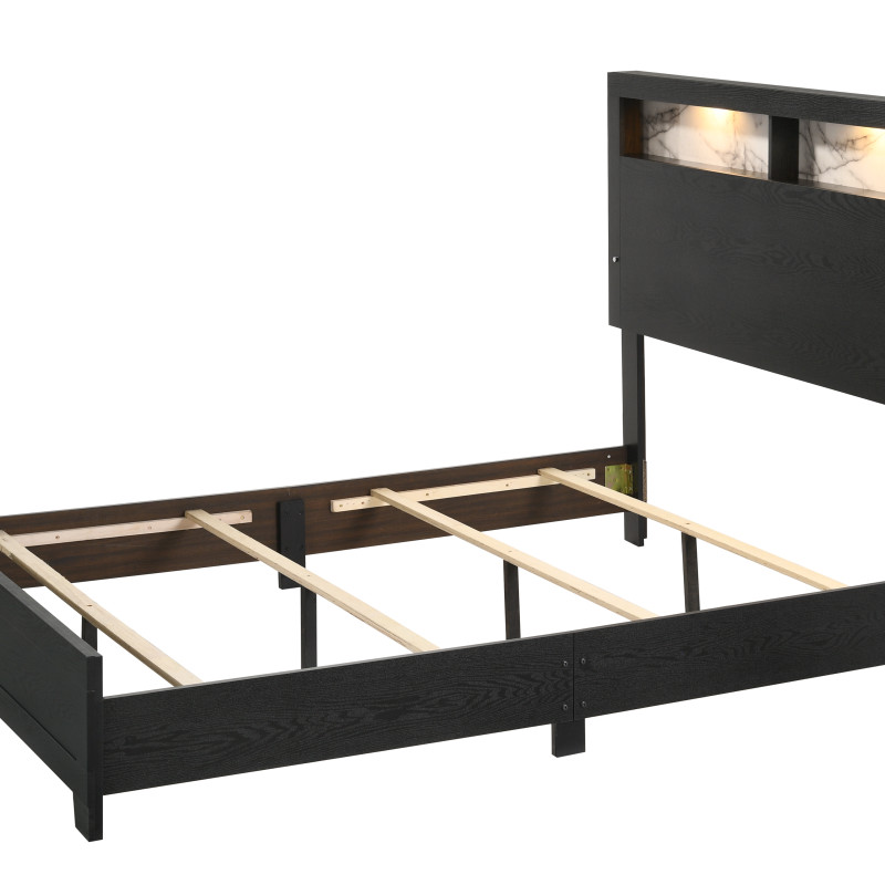 Cadence Black Sleek And Modern Wood LED Bookcase Panel Bedroom Set