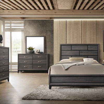 Akerson Gray Finish Wood Modern Rustic And Charm Panel Bedroom Set